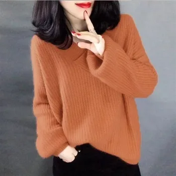 Nova moda v jeseni in zimi leta 2019 V-ovratnik pulover moda ohlapen Pulover čisto majhen sveže obrabe ženski pulover
