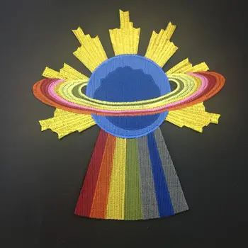 Vroče slog vezenje planet obliž oblačila vrečko leteči krožnik aplicirano runo dekoracijo DIY pribor starši-otrok, obliži