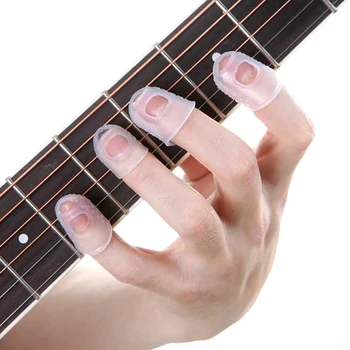 4Pcs/Set Silikonski Prst Varovala Kitara Prsta Ščitnike Za Ukulele Kitaro, S, M, L Transparentno Modra Barva