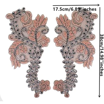 1pair Ročno Beaded Kristalno Obliži Velikosti Nosorogovo Applique Cvetlični Vzorec za Poročno Obleko Železa na Nalepki T2759