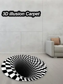Črna in Bela 3D Iluzije Preprogo Krog Flanela Mehko Anti-slip dnevne Sobe Preproga mizico, Kavč Odejo