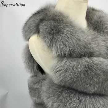 Soperwillton 2019 Pravi Lisica Krzno Telovnik Plašč Za Ženske Zimske Furcoat Outwears Slim Fit Zgostitev Toplo Luksuzni Krzneni Plašč 4-9 Gumbi #F0X