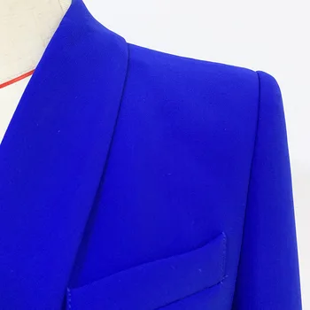 2020 novo jeseni in pozimi dame suknjič urad mid-dolžina obleko High-end kovinski dvojno zapenjanje ženske modri blazer