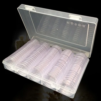100 kozarcev 30 mm Kovanec Primerih Posodo Jasno Imetnik Krog Box Prozorni Plastični Velika Škatla za Shranjevanje