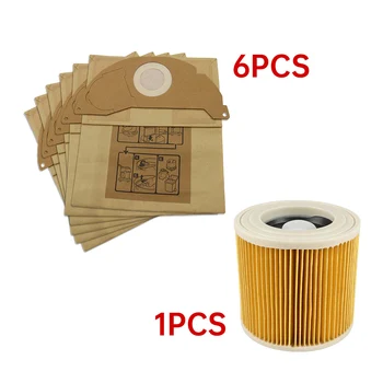 6Pcs papirnate vrečke+1Pcs prah Hepa filtri za Karcher Sesalniki za prah delov, Kartuš, HEPA Filter WD2250 WD3.200 MV2 MV3 WD3