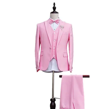 2020 Moške Poročne Tuxedos Roza Poslovne Obleke, Slim Tri-kos Ženina, ki bo Ustrezala Stopnji Mlade Gostiteljice, ki Opravljajo Obleka, Jakna Telovnik Hlače