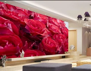 Po meri steno stensko 3D tri-dimenzionalni zidana rdeče vrtnice ozadje 3d cvet, ki živijo 3d ozadje