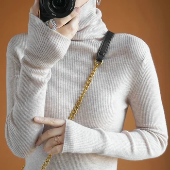 Nove ženske barva turtleneck pulover ženske slim pletene dno majica dolg rokav jesen in zimo, divje volno jopica