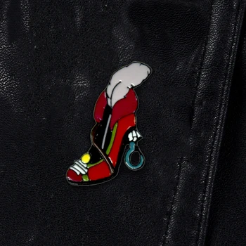 XEDZ Rdeče lady pero visoke pete broška modno osebnost nakit šivanje čevlji jeansa, oblačila, nakit obesek darilo