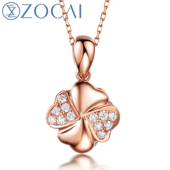 ZOCAI choker Nov Prihod Srce Oblika za 0,01 CT Certified H / SI Diamond Obesek 18K Zlato je povečal (Au750) 925 Srebrno Verigo JBD00367