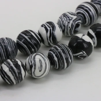 Black&white zebra Turčija kamen malahit 14 mm krog svoboden kroglice 15
