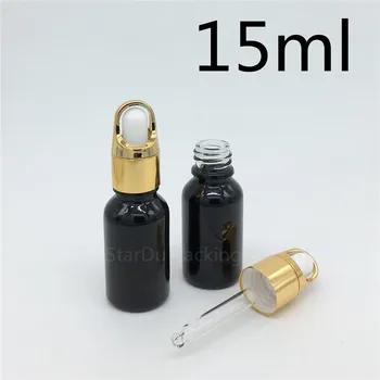 12pcs 15ml črno steklo eterično olje, steklenica z zlato aluminij obroč kapalko za 0,5 oz steklene stekleničke parfuma