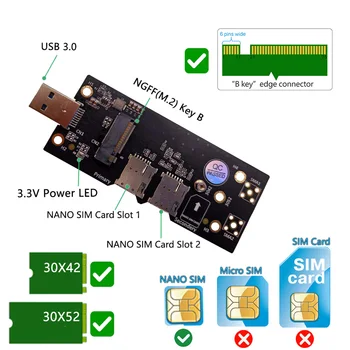 XT-XINTE Na Kartico za NGFF(M. 2) USB 3.0 Adapter Raiser M. 2 USB 3.0 Sim z Dvojno NANO SIM kartico v Režo za 3G/4G/5G Modul