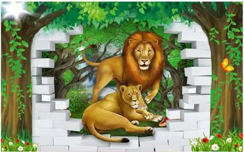 Po meri foto ozadje 3d zidana tapete za stene 3d Cartoon gozdnih živali tiger, lev, v ozadju stene slikarstvo otroci soba zidana