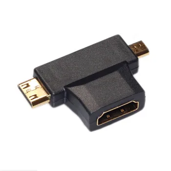 3 v 1 Mini HDMI je združljiv moški 1.4 Ženski kabel adapter T Oblike pretvornik za HDTV 1080P HDMI je združljiv kabli