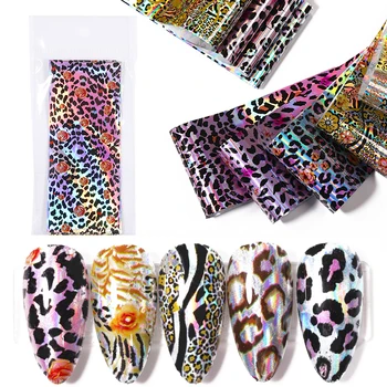 10Pcs Živalske Kože Zrn Folije Serpentine Leopard Tiskanja Nail Art Prenos Nalepke Stran Nail Art Nalepko Luskast Za Manicuring