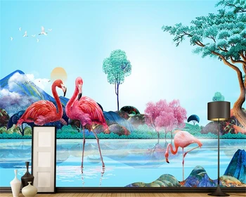 Beibehang de papel parede po Meri Napredno 3D Ozadje Tri-dimenzionalni Akvarel Flamingo Steno dnevne Sobe papier peint