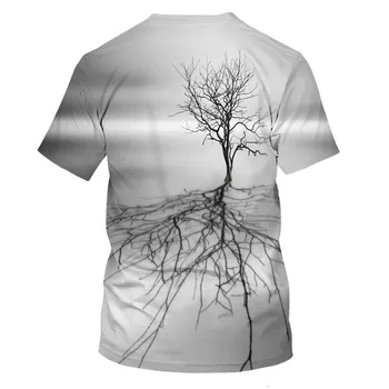 3D moška T-shirt telovadnici natisnjeni drevo, gozd vzorec T-majica kratek rokav, bela majica poletje Harajuku slog vzorec vrh