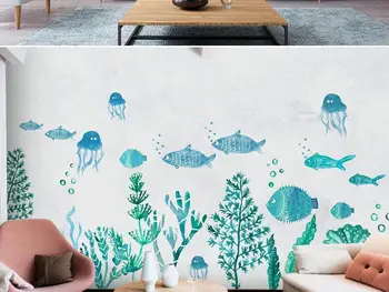 Novo po Meri 3D Velika Zidana Ozadje Nordijska minimalističen risanka podvodni živalski otroški sobi TV Ozadja, ki živijo spalnica