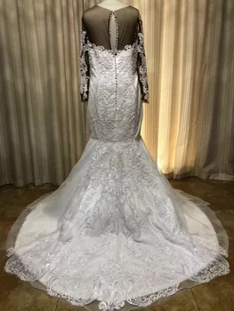 2019 Čipke Dolg Rokav Afriške Poroka obleke, dvodelni Priložnostne Poročne obleke plus velikost Snemljiv Vlak Haljo de marie