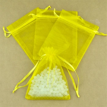 Debelo 100 kozarcev 20x30cm Organza darilne vrečke rumena barva Veliko Drawable Organza Vrečke Poročno Darilo Vrečke brezplačna dostava