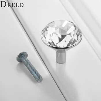 DRELD 1Pc Diamond Kristalno Steklo Pohištva Ročaj Kabinet Gumbi in Ročaji Nosorogovo Predal Vrat Potegnite Ročico Pohištvo Strojne opreme