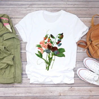 Ženske Cvet Camisas Lady Rastlin Cvetlični 90. letih Oblačila Poletje Shirt majice Vrhu T Grafični O-neck Ženske Ženska Tee T-Shirt