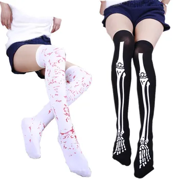 Cosplay prugasta nad kolena dolgo krvi Japonski medicinska sestra tiskanje kosti nogavice, Ženske Seksi Perilo Trak Elastične Nogavice