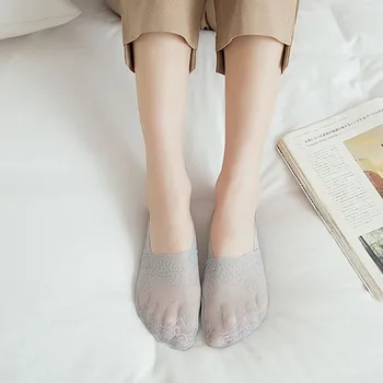 Nov prihod moda za ženske je mešanica bombaža plitvo usta čoln nogavice čipke anti-slip vidika nevidne nogavice skarpetki носки 51*