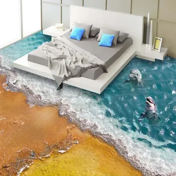 Beibehang de papel parede 3D samolepilne tla stensko slikarstvo plaža, morje, spalnica, dnevna soba, tla dolphin ozadje zidana