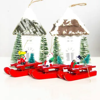 Božični Okraski 2021 Sani Obesek Božično Drevo Okraski Okraski Snežaka, Santa Claus Elk Lesene Majhen Obesek
