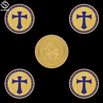 5PCS Spominek Kovanec Vijolično Svetega Križa Crusader Zlato Zidar Vitezov Templjarjev Spominski Barve Kovancev