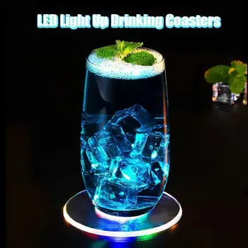 Krog Ultra-Tanek Led Luči Železnica Cocktail Železnica Pijačo Coasters Flash Vrstici Natakar Razsvetljavo Znanja Lučka Akrilna Crystal