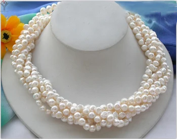 Ženske, Nakit 6x7mm pearl 5 vrstic ogrlica beli biser baroka ravno biser ročno pravi naravnih sladkovodnih biserov darilo