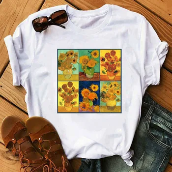 Van Gogh Letnik Tisk Art Tisk Ženske T-shirt Ženski Harajuku Ulzzang Tees Zabavno Majico T-majice Estetske T-shirt Priložnostne Femme