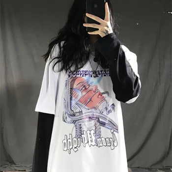 2020 Jeseni Ženske majice Nove Ponaredek Dva Kosa Dolg Rokav T-shirt Risanka Tiskanja Svoboden Priložnostne Preplete Top Moda
