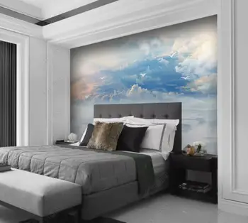 3D Ozadje Sodobno minimalistično sredozemsko modro nebo, beli oblaki galeb Foto Stenske Freske Dnevna Soba, Spalnica Doma Dekor
