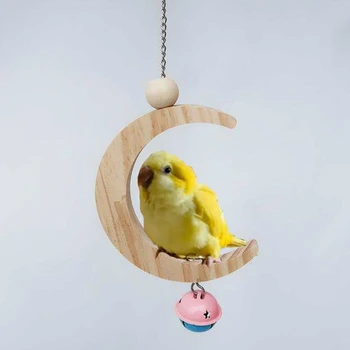 Hišne Ptice Swing Igrače Luna Obliko Visi Swing za Papiga Parakeet Gredi Visi Kletke, Igrače z Bell Cockatiels Makai Ščinkavec