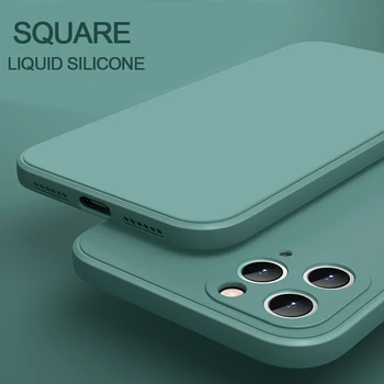 Luksuzni Kvadratnih Tekoče Silikona Primeru Telefon Za iPhone 11 Pro Max X XS MAX XR Barva Mehko Kritje velja Za iPhone 6 6S 7 8 Plus