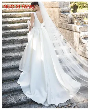 NUOXIFANG 2020 Nove Poročne Obleke Saten Elegantno V Vratu Plaži Nevesta Obleko Dolžina Tal Seksi Nazaj Poroka Oblek Vroče Prodaje