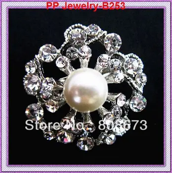Lepa srebrna ton Malih kristalno pearl stranka broška 240pcs/veliko vroče prodaje novega modela, kakovost garancije!