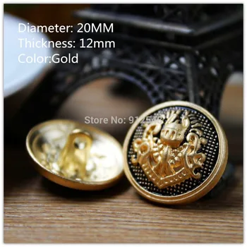 15418171,10 kos,20 mm Britanski slog klasičnih modnih Zlato Značko kovinski gumbi, DIY ročno materiali, dodatki za Oblačila