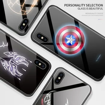 Za Samsung Galaxy S10 Lite S10e Svetlobna Avengers Superheroj Captain America Ironman Primeru Žareti v Temno Kaljenega Stekla Nazaj Kritje