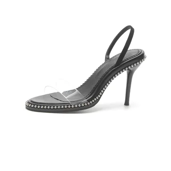 Nov poletni ženske modni pregledna, jasno, visoke pete sandala gladiator seksi, elegantna open toe ženske tanke pete črni roman čevlji