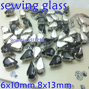 6x10mm 8x13mm Kristalno Jasno Solze Steklo, Kristal Fancy kamen S Kovinskimi Nevihte nastavitev za šivanje na obleko,nakit, izdelava