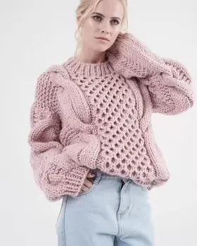 2020 Evropska postaja novo ročno tkane konoplje vzorec ohlapno okoli vratu pulover ženske