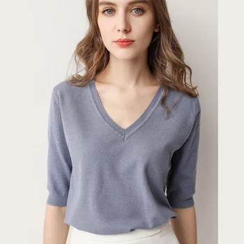 2019 pomlad pulover ženske pleten tanek pulover kašmir pulover ženske proti-vrat kratek rokav volne skokih