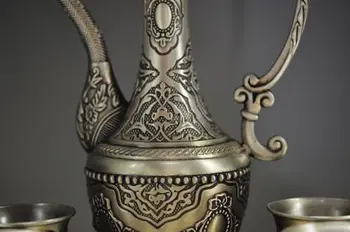 Lepe Kitajski starodavni Tibetanski srebrni čajnik in pokal in pladenj