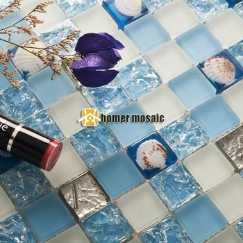 Modro kristalno steklo mešani morja lupine mozaik ploščice EHGM1050 za kuhinjo backsplash kopalnica tuš jedilnico stenski mozaik ploščice